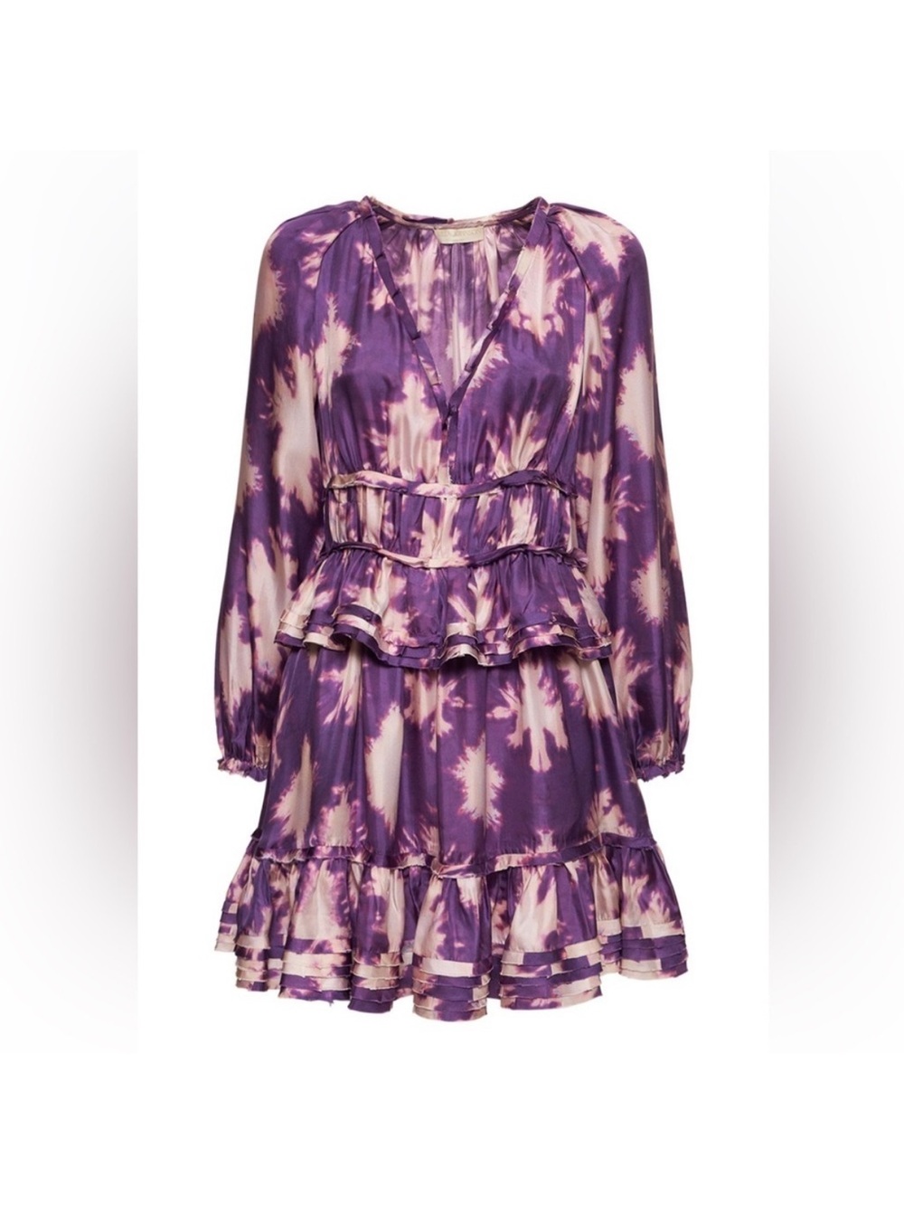 Ulla Johnson Emery Silk Ruffle Long Sleeve Mini Dress Purple Cassis Blur 0 NWOT - Picture 4 of 15